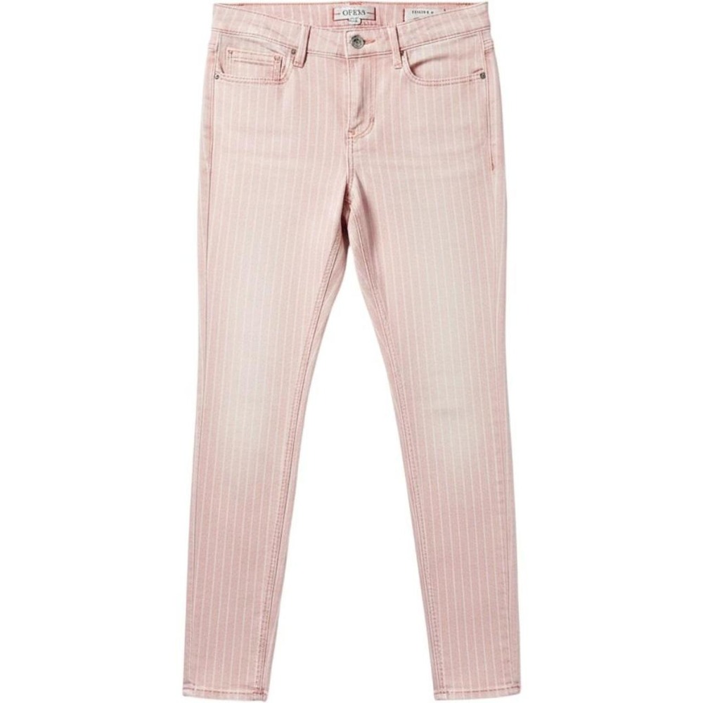 Guess pink skinny jeans with thin white vertical stripes, size 27